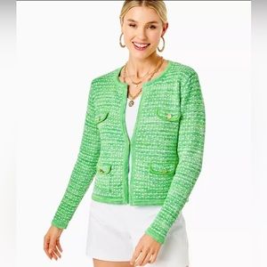 New Lilly Pulitzer Women’s Kienna Cardigan Green Metallic Marl